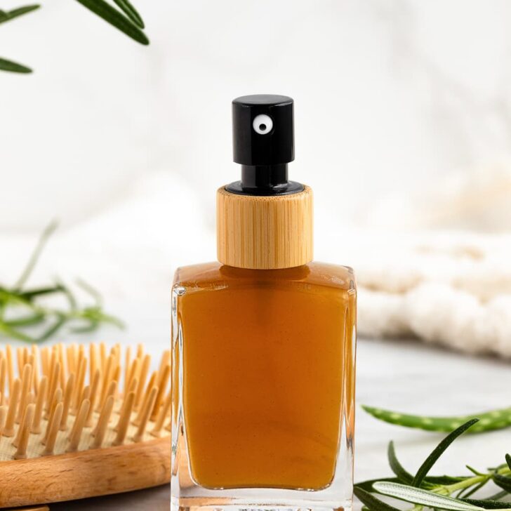 DIY hair growth serum with rosemary water.