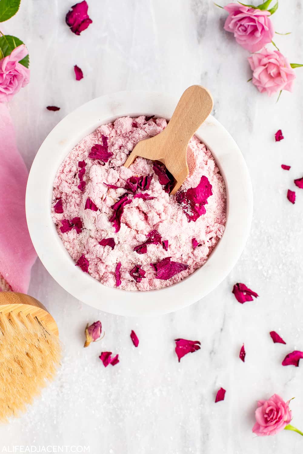 DIY milk bath with rose petals