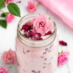 Homemade rose milk bath in mason jar