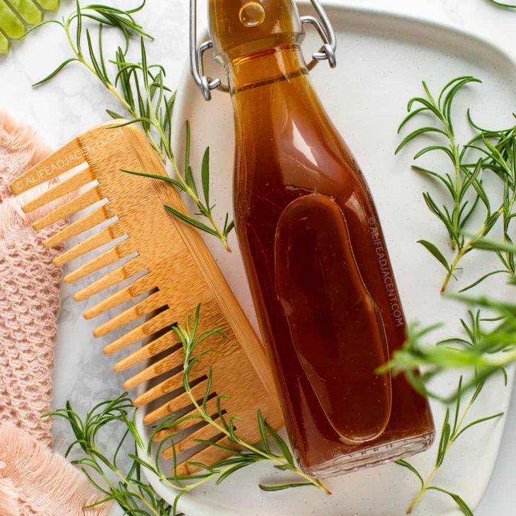 Rosemary water rinse for hair with fresh rosemary.