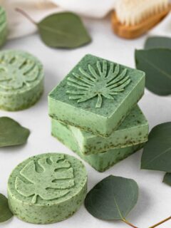 Finished eucalyptus soap made from this DIY recipe.