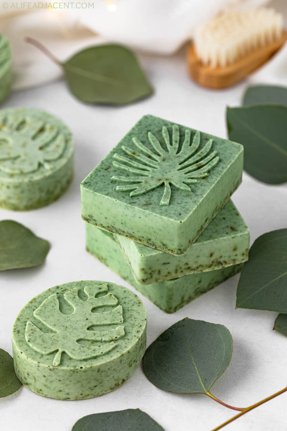 Finished eucalyptus soap made from this DIY recipe.