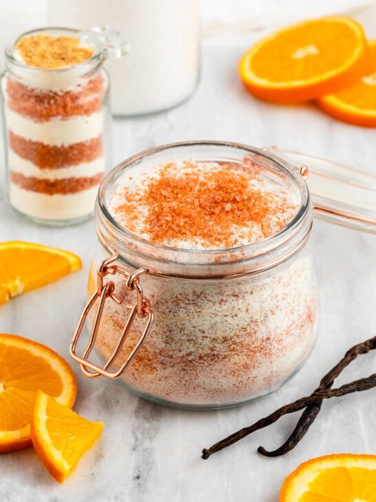 Orange creamsicle milk bath recipe in clamp lid jar